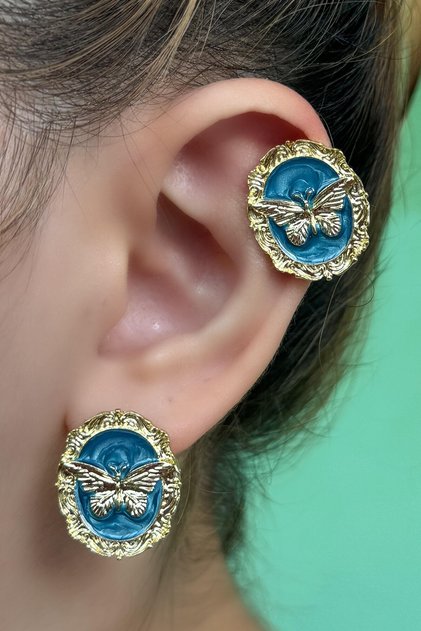 Gold Color Butterfly Detailed Metal Earrings (Pair)