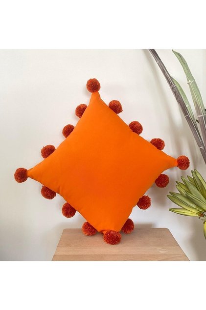 Pompom Pillow Case Orange