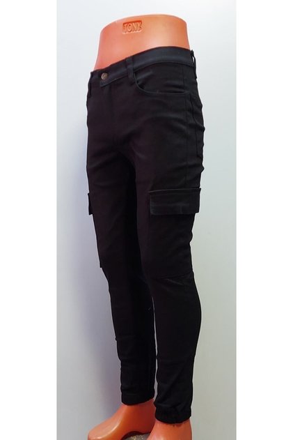 Pantaloni cargo cu picior elastic negru