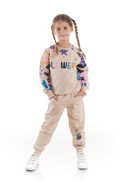 Girl's Flower Printed Trendy Tracksuit Set Cotton Seasonal Ak2505