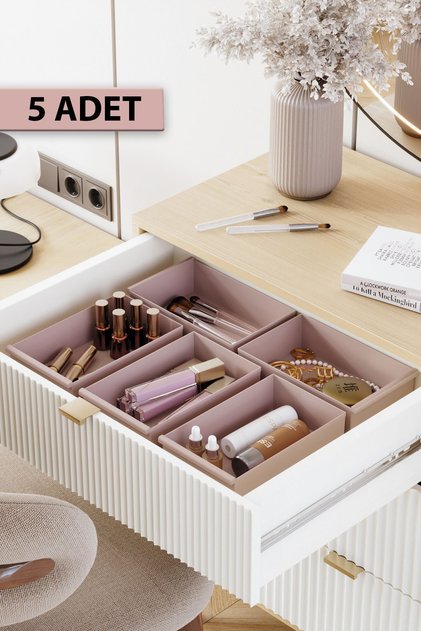 5 Adet Çekmece İçi Kozmetik Makyaj Mücevher ve Çok Amaçlı Düzenleyici Organizer Seti