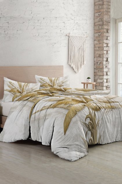 Set de lenjerie de pat din satin de lux Retro Palm pentru două persoane