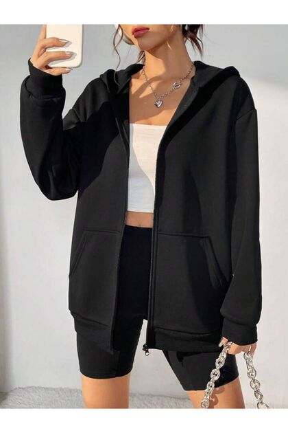 Hooded Oversize Seasonal Black Cardigan