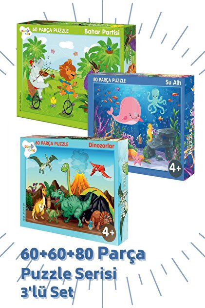 Bonkido 3 'lü Puzzle Set - 60, 60 Ve 80 Parça Puzzle 4+yaş