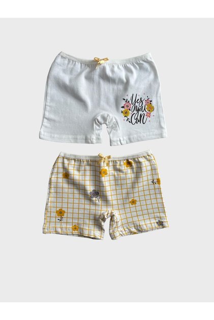 Girl's Cotton Floral Square Patterned 2-Piece Slip Panties