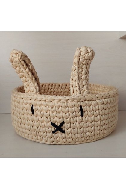 Children's Room - Baby Room Organizer with Rabbit Ears, Knitted Basket