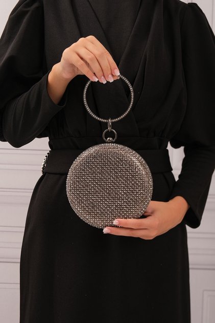 Platinum Stone Round Women's Evening Dress Clutch Portfolio Bag