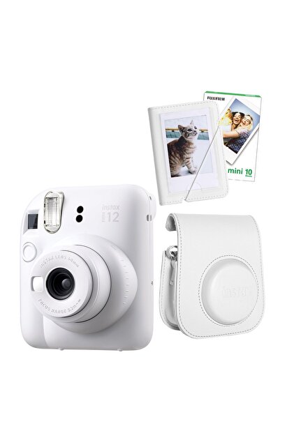 instax mini 12 ホワイト + BLACKフィルム 10枚 Fujifilm Instax Mini 12 10 Filmli Mini Albüm ve Deri Kılıflı Beyaz