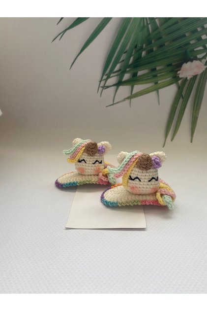 Unicorn Amigurimi Saç Aksesuarı Handmade 2 li Çıt Çıt Toka