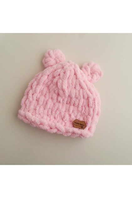 Pembe Kız Bebek El Örgüsü Puffy Şapka