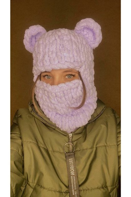 Lilac Puffy Snow Mask Soft Beanie