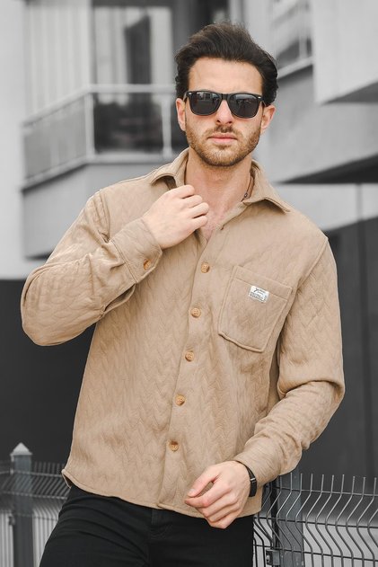 Yx 16809 Single Pocket Hooded Pattern Men's Shirt Jacket