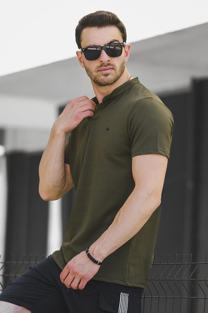 Dino V Collar Honeycomb Fabric Men's Tshirt