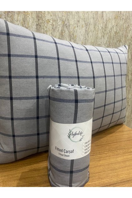 Uykulife Striped Smoked Black Checkered Double Elastic Bed Sheet Set