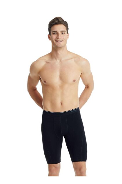 Boxer negru din bumbac moale, mărime mare, cu picior lung C0T3N2O9