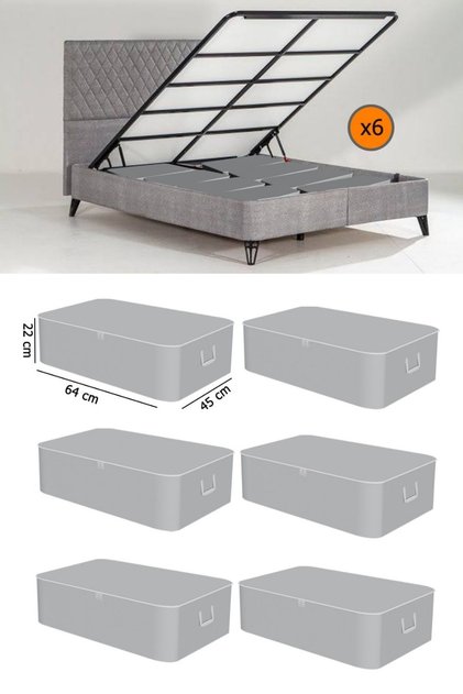 6 Pieces of Luxury Gray - Sofa Bed Base Type Storage Box - Large Storage Box under the Bed 65 X 45 X 22 cm