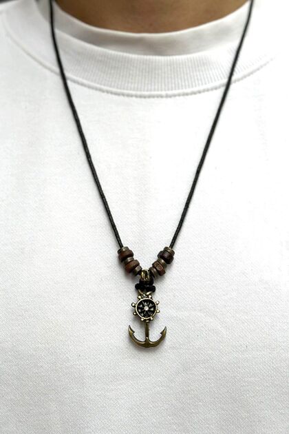 Unisex Wooden Beaded Anchor Themed Adjustable Necklace