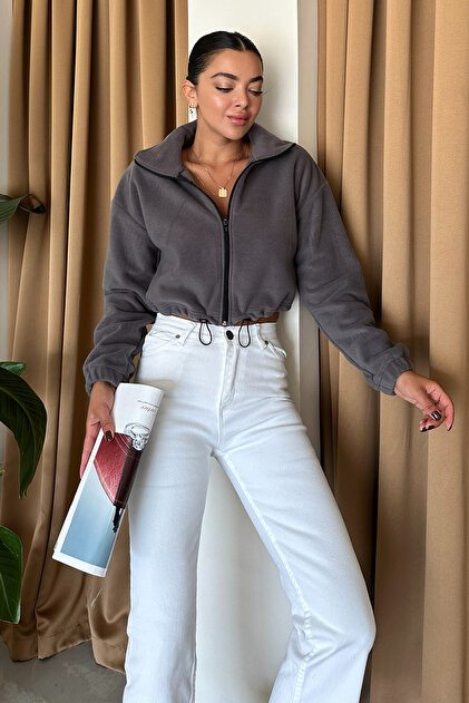 MODAGEN Kadın Fermuarlı Hırka Polar Crop Stoperli - Fiyatı, Yorumları