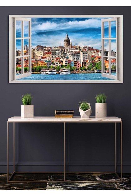 Açılır Pencere Görünümlü Istanbul Manzaralı HD Baskı Kanvas Tablo