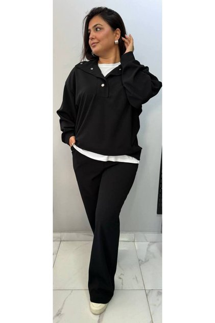 Women's plus size snap detail stretchy loose tracksuit set 24151