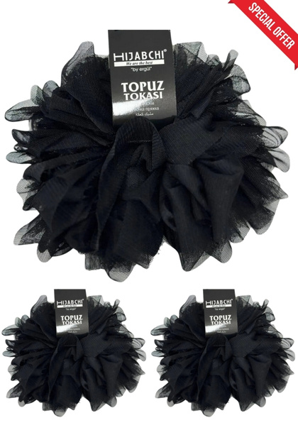 3 bucăți Turban cu cataramă tip coc - Negru