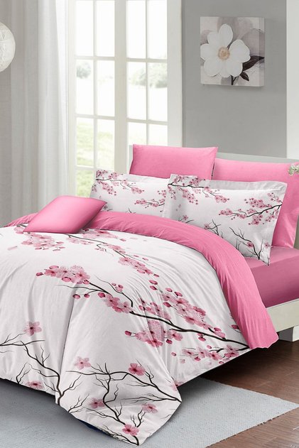 King Size Cherry Blossom 3D Cotton Satin Double Duvet Cover Set 220X240Cm