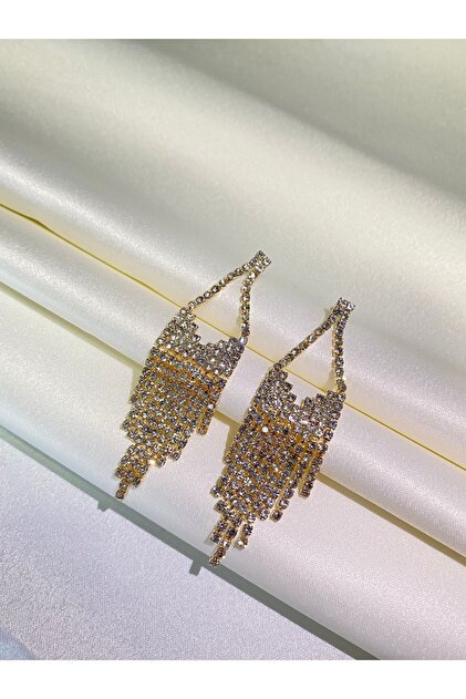 Furtek Aksesuar Sindy Gold Plated - Shiny Jewelled Bijouterie Earrings,  Casual Evening Dress, Night Engagement Wedding- Trendyol