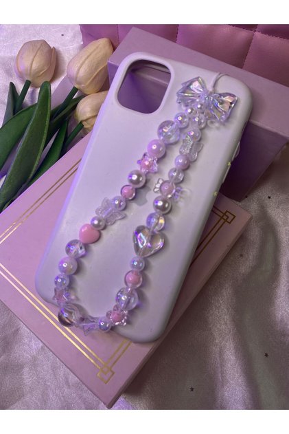 El yapımı fiyonklu pembe tonlarında telefon charmı / telefon süsü