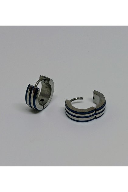Unisex Women Men 316L Surgical Steel Navy Blue Silver Color Diameter 13 mm 2 Pieces Hoop Earrings No:42