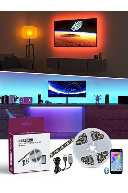Hl-1014s 3 Mt Usb Tv Monitör Arkası Bluetooth Rgb Şerit Led Set 16 Renkli Dekoratif Aydınlatma