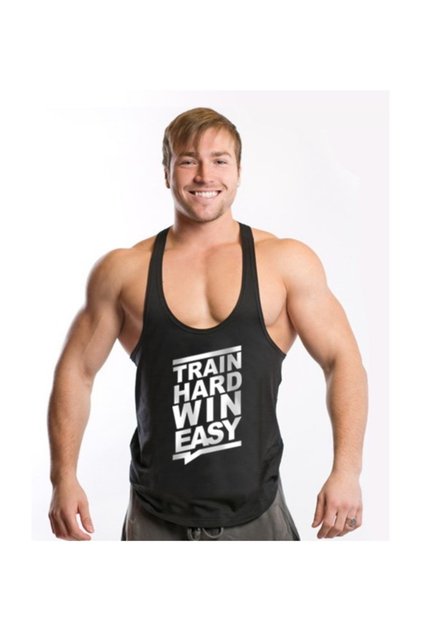 Train Hard Win Easy Gym Fitness Tank Top Athlete Tank Top [black]