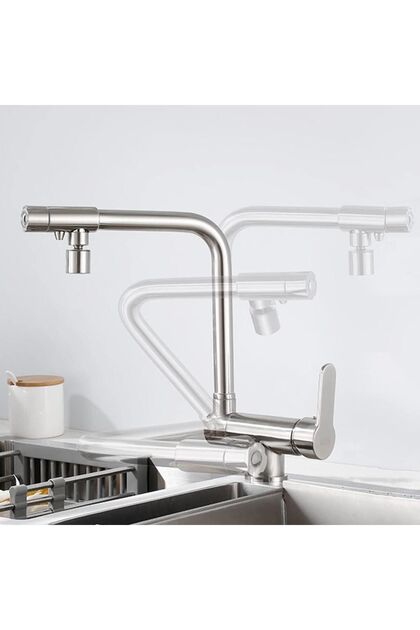 Kitchen Window Front Folding Sink Faucet with Water Purification Outlet, 2-Function Faucet, Matte Chrome, 7 Years Imported Warranty