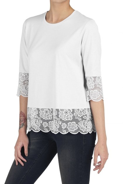Kadın Pamuklu Modal Yetim Kol Comfort Fit Güpürlü T-shirt 2414