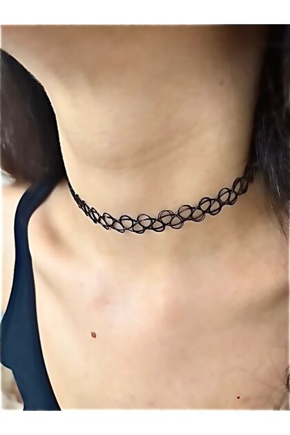 Siyah Choker Tasma Tatto Kolye Düz