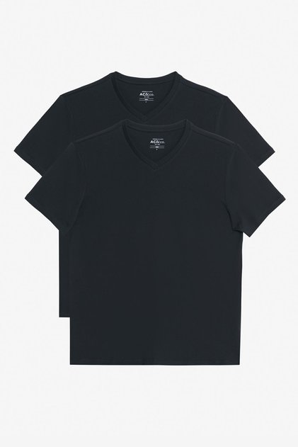 Men's Black-Black 2-Piece V-Neck 100% Cotton Slim Fit Slim Fit Basic T-Shirt