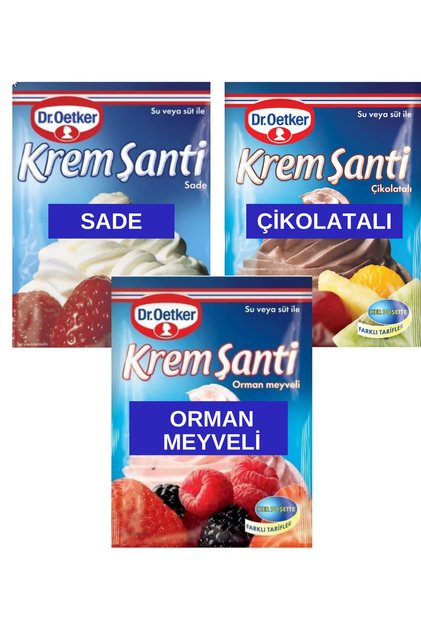 Dr.Oetker Krem Şanti Sade 75 g Çikolatalı 80 g Orman Meyveli 75 g 3 lü Set
