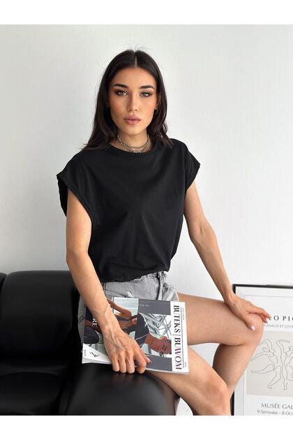Unisex Black Oversize Zero Sleeve Athlete Crew Neck Boyfriend Cotton Casual Boyfriend Basic T-shirt