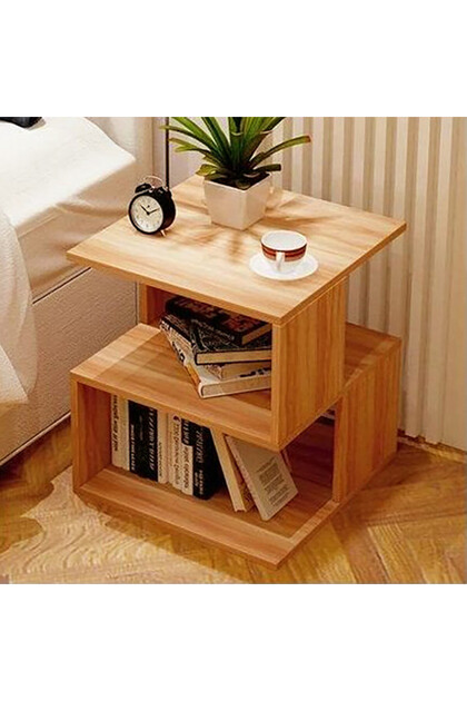Stylish Cherry Asymmetrical Side Table with Storage