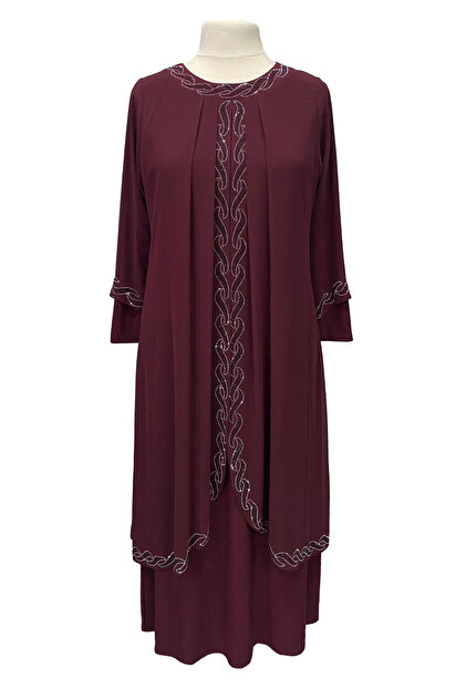 Giyinen Maazalar Plus Size Burgundy Saadet Stone Embroidered Mother's  Evening Dress- Trendyol
