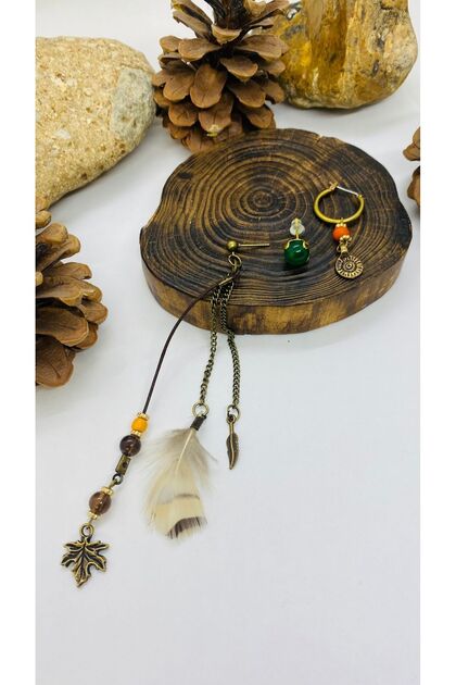 Handmade Design Brass Aprat Feathered Set of 3 Earrings