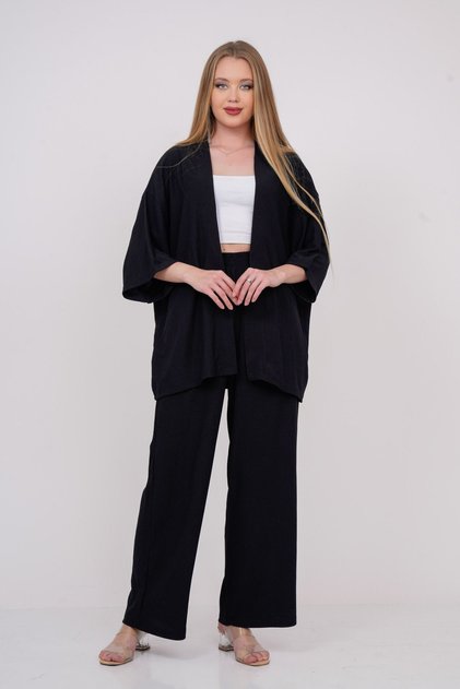 Women's Black Seersucker Bottom Top Double Set / Sevde Ugur