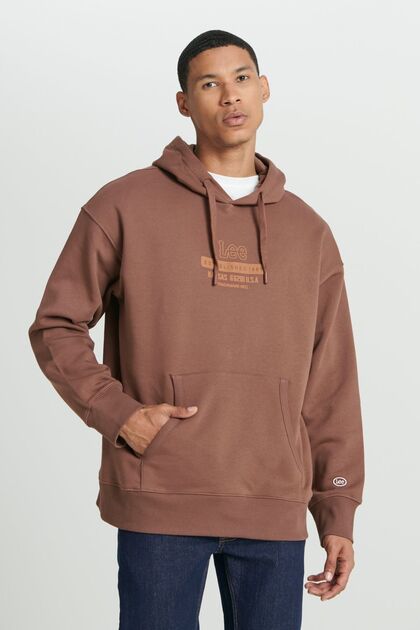Loose Fit Comfortable Cut Brown Men's Fleece Hooded Sweatshirt