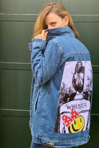 Jachetă de blugi pentru femei, cu imprimeu alb-negru, haină casual din denim