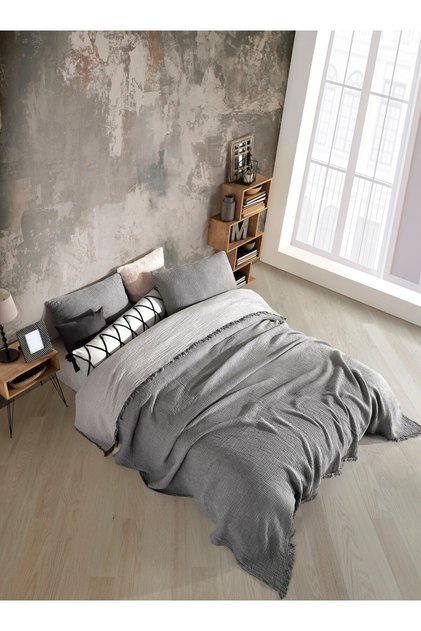 Anthracite Colored 4 Layer Muslin 100% Cotton Single Bedspread/Pike 160X240Cm