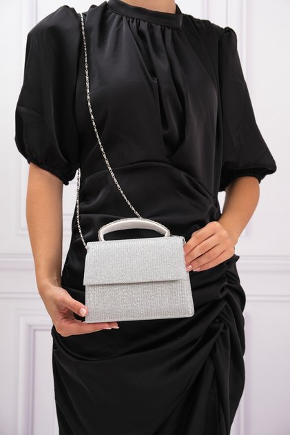 Women's Silver Chupra Stone Detailed Evening Dress Shoulder Bag