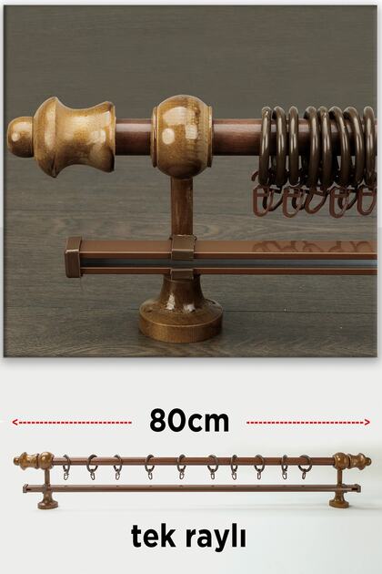 Ceviz Koyu Kahve Ahşap Rustik Perde Askısı Venti 80 Cm