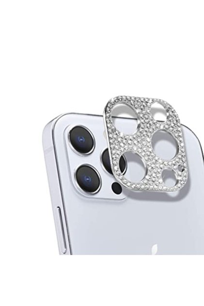 Iphone 12 Pro Max Compatible Camera Protective Lens Diamond Stone Embroidered Silver