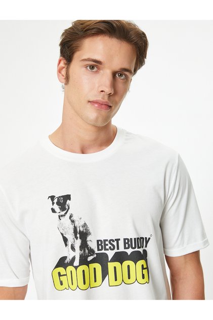Basic T-Shirt with Slogan Print, Short Sleeves, Crew Neck, Cotton