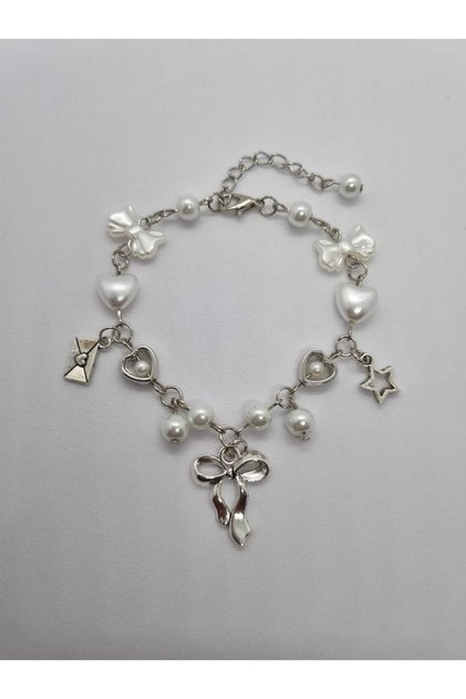 Coquette Bow Charm White Bracelet