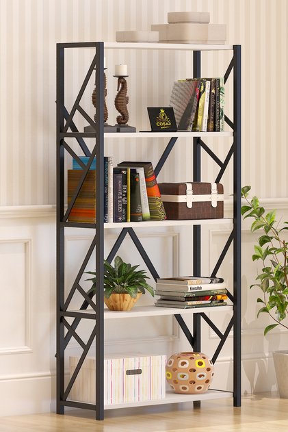 Dekoratif 5 Raflı Kitaplık Geniş Metal Kitaplık Dosya Kitap Rafı Ofis Salon Raf70x160cm Beyaz(BÜYÜK)